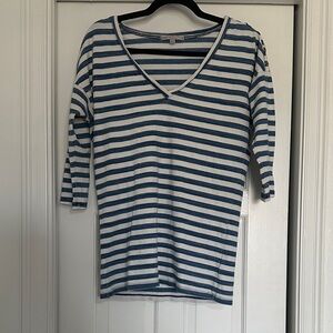 GAP Blue and White Striped V-Neck Long Sleeve Top Size S
